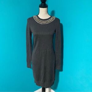 MICHAEL Michael Kors XS Gray Studded Neck Long Sleeve Sweater Dress